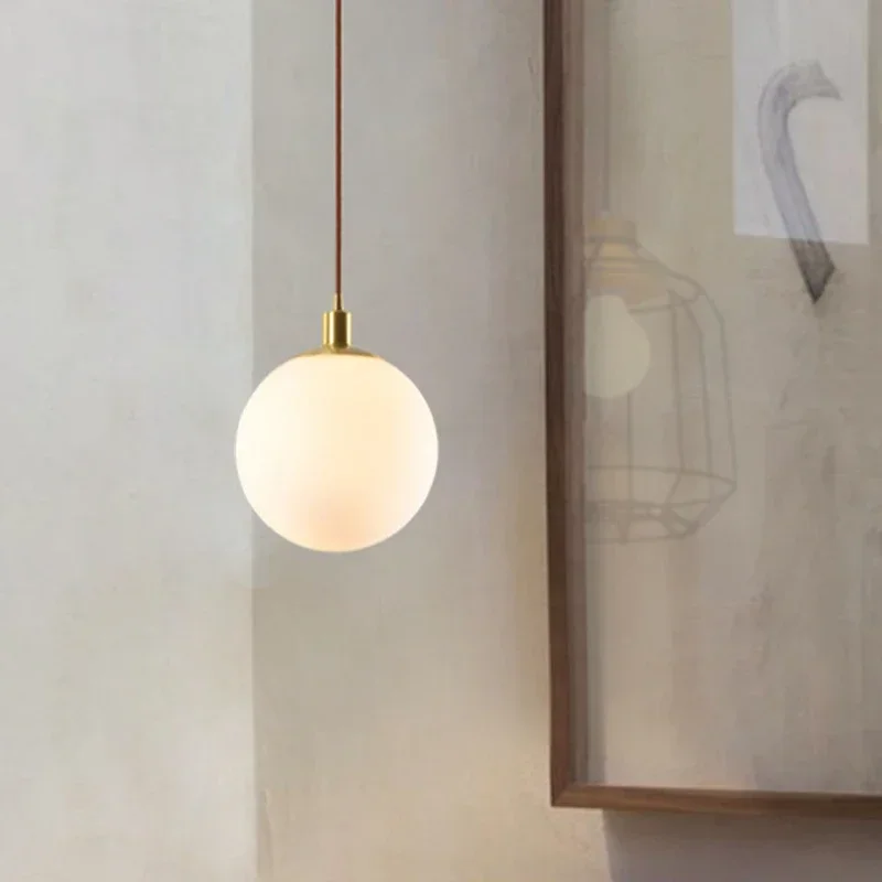 Nordic LED Pendant Light Modern Minimalist Coffee Shop Dining Room Light Milky Glass Orb Chandelier Indoor Home Decoration Light