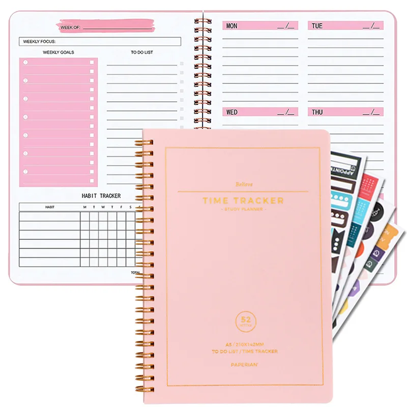 2 Pcs/set A5 Spiral Bound Weekly & Daily Planner for Family Finance Management with Cash Budget Tracker Note Book