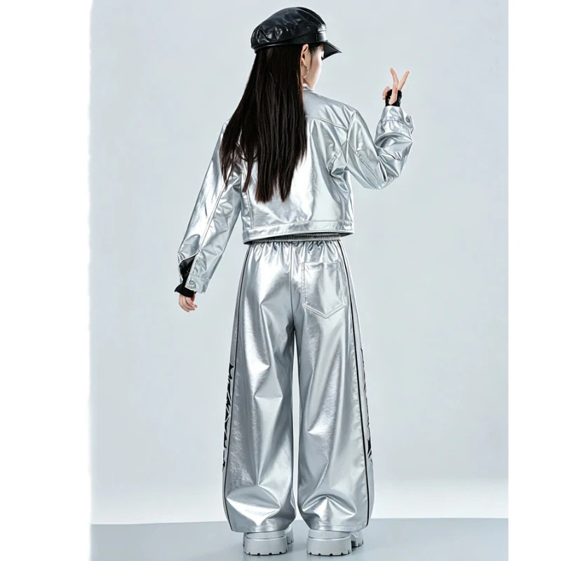 Children's Hip Hop Street Dance Costume Stage Jazz Dance Performance T-Stage Model Walk Show Bright Color Leather Costume Set