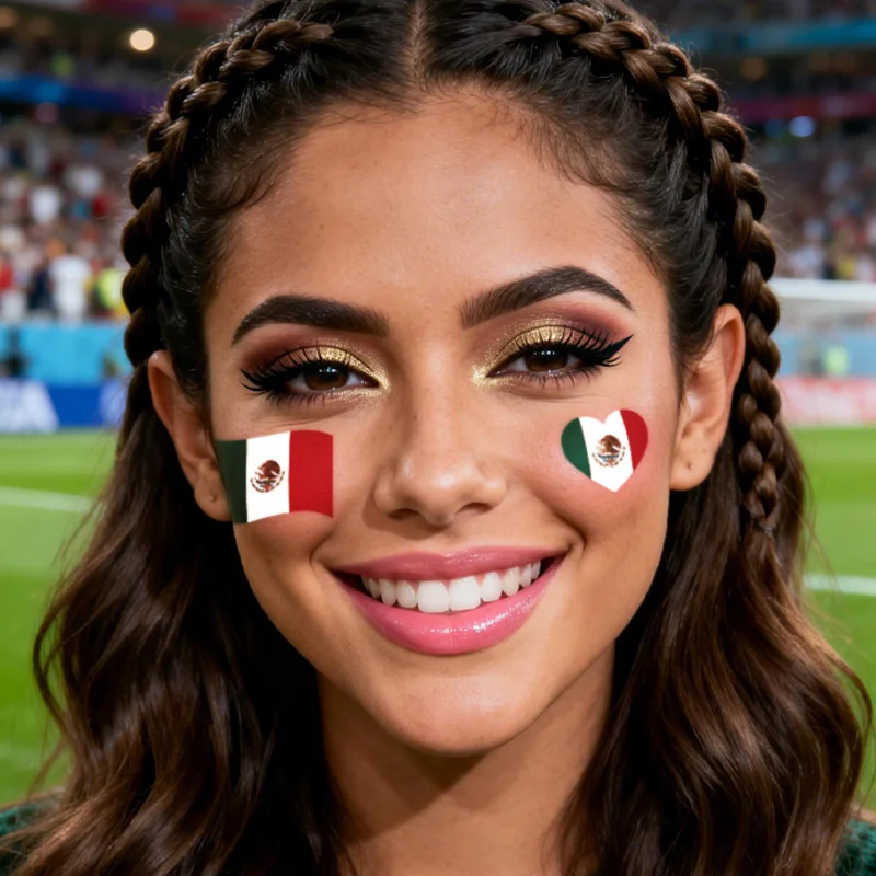 Mexico Flag Temporary Tattoo Sticker, Long-lasting and Waterproof, Festival, Football, Soccer Fan Stickers, Arm, Face view 3