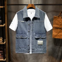 men's plus size denim vest Fashion Pocket Cargo Sleeveless Men's Vest all match vest jacket Large size 5XL 6XL 7XL