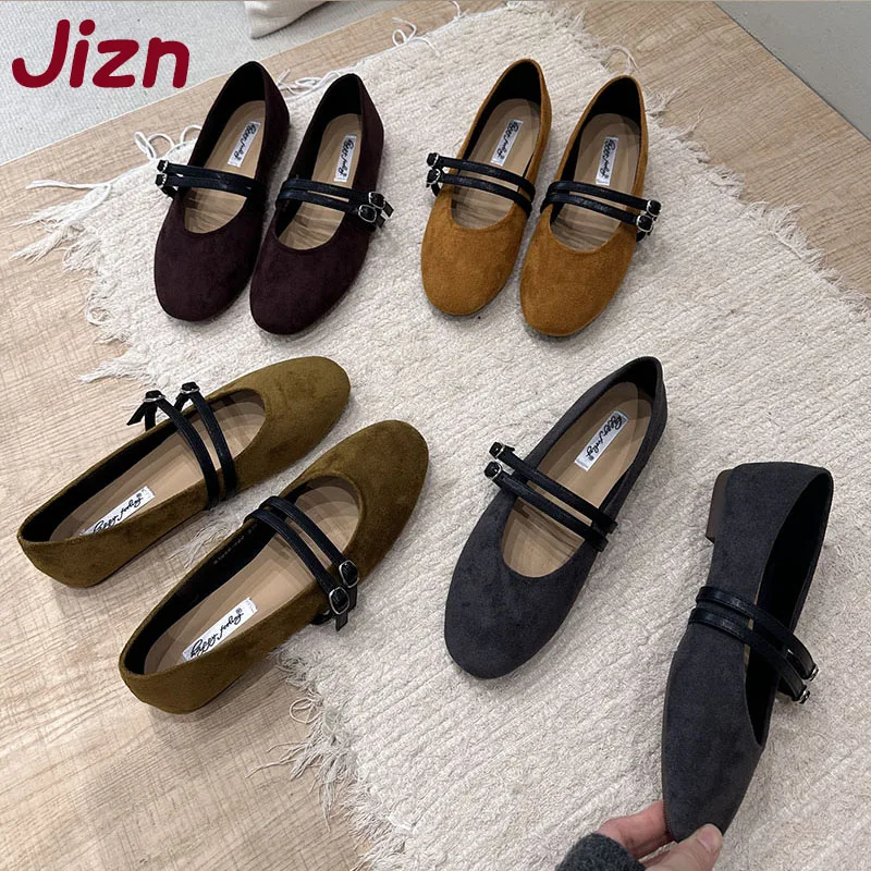 أحذية نسائية جديدة لعام 2025 أحذية ماري جينس الضحلة أحذية مسطحة بحزام بإبزيم على الموضة أحذية مسطحة للسيدات بمقدمة مستديرة مع أحذية #1