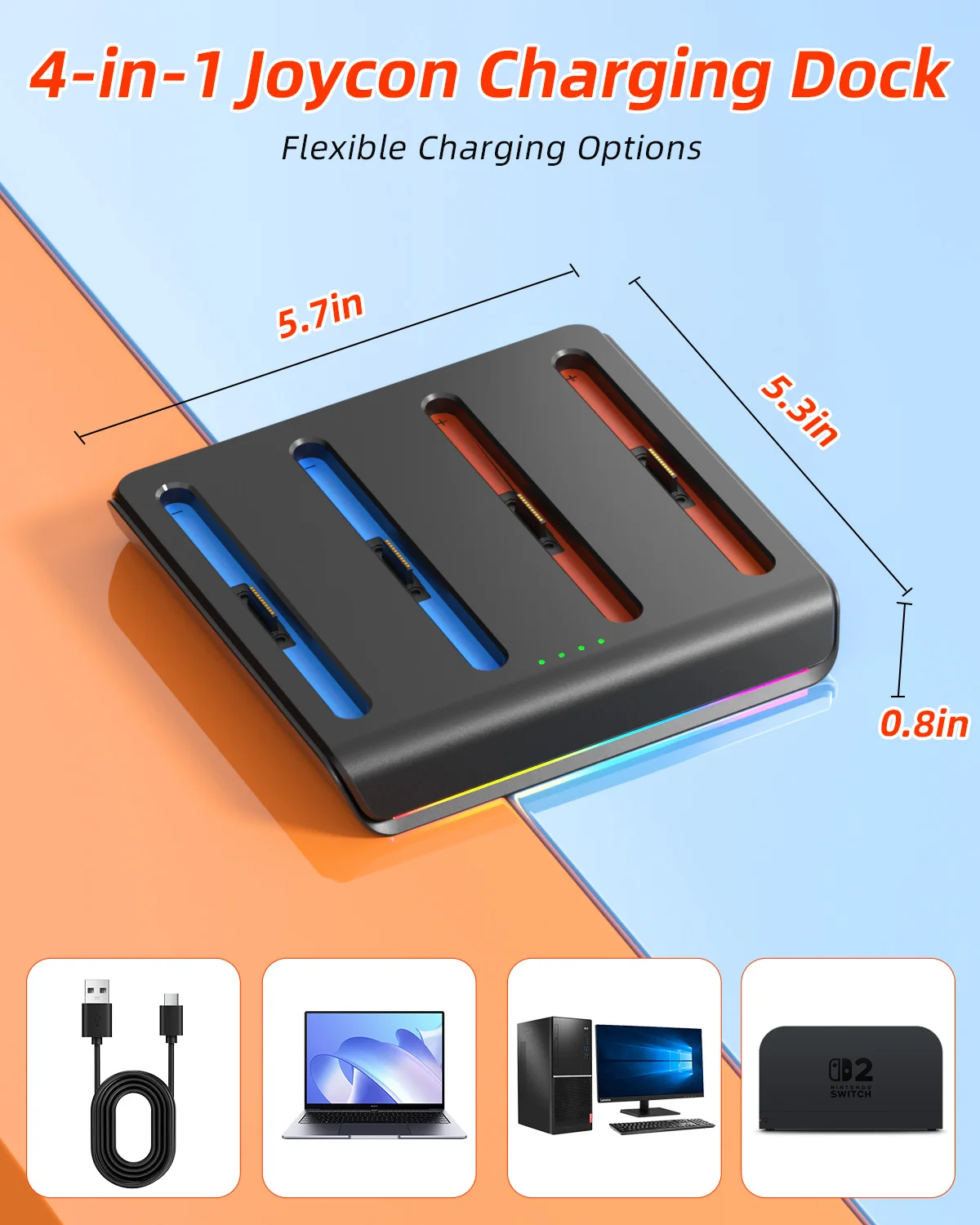للتبديل 2 وحدة تحكم شاحن حوض دعم 4 Joycons المحمولة RGB قاعدة شحن حامل محطة للتبديل 2 الملحقات