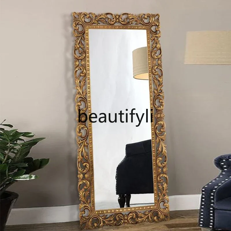 

ss25 French retro carved full-body full-length mirror, bedroom fitting mirror, European clothing store floor-to-ceiling mirror