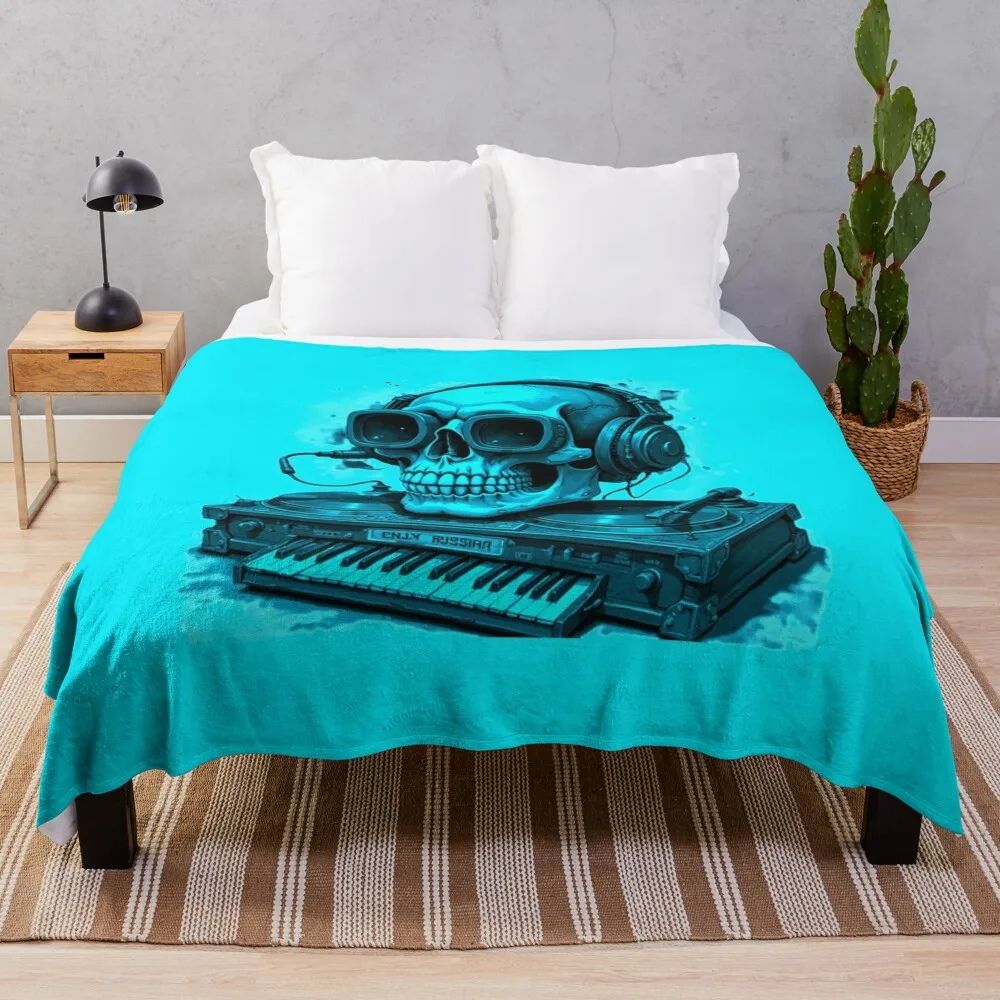 DJ Headphones Skull Blue Summer Vibe Throw Blanket Polar Thins Fashion Sofas cosplay anime Blankets