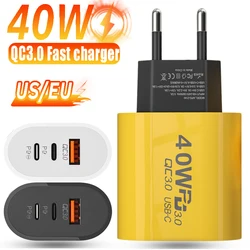 3-portowy adapter do ładowania telefonu komórkowego Podwójna szybka ładowarka typu C do iPhone15 Pro/Max Laptop Samsung USB-A 40W QC3.0 dla Androida