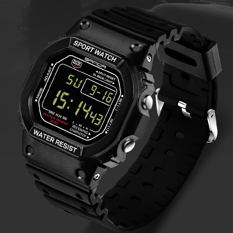 SANDA Fashion Fitness Running Outdoors Sports Men Watch 50M Waterproof LED Luminous Digital Military Luxury Men Wristwatch