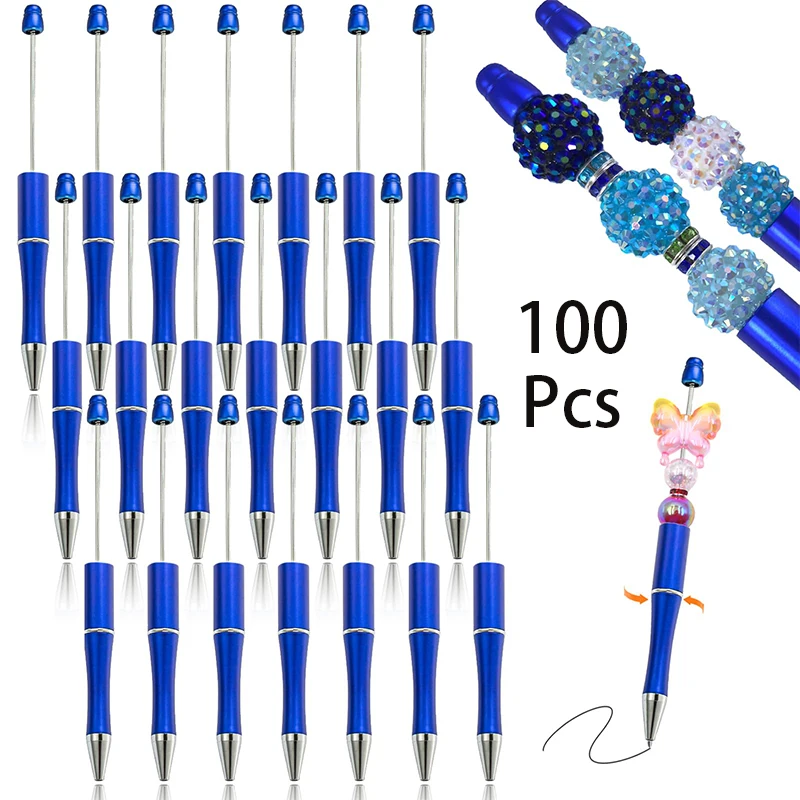 

100 Pcs Beadable Pen Bead Ballpoint Pen Shaft Black Ink Bead Pens for DIY Pen Decorations Supplies Office School