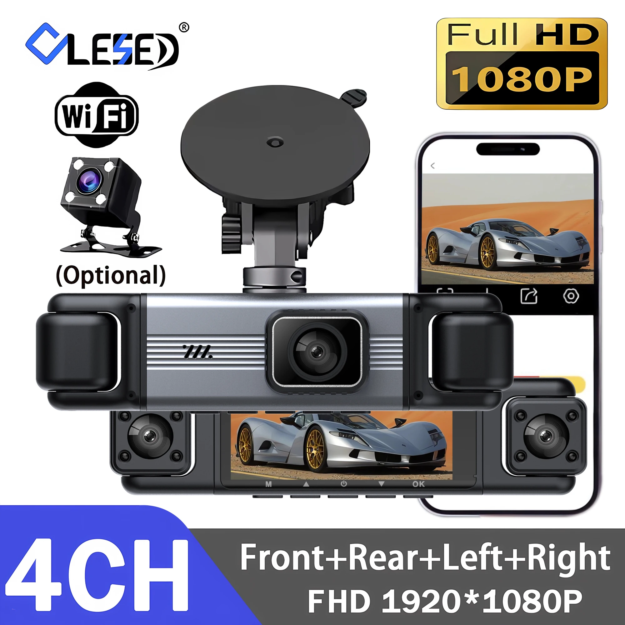 4 Channel Car DVR Wifi Dash Cam 4 Cameras Dashcam Full HD 1080P Video Recorder Night Vision Black Box Cabin Camera 24H Parking