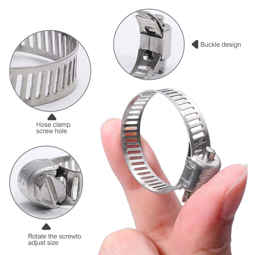 1-50x Hose Clips Pipe Clamps 6mm-29mm Stainless Steel Hoop Clamp Hose Tong Stainless Steel Set Automotive Pipes Clip Fixed Tools