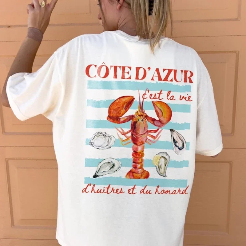 Cote D'Azur Shirt French Riviera Lobster and Oyster Shirt C'est La Vie Saint Tropez T-shirt French Proverb Coastal Aesthetic Y2K