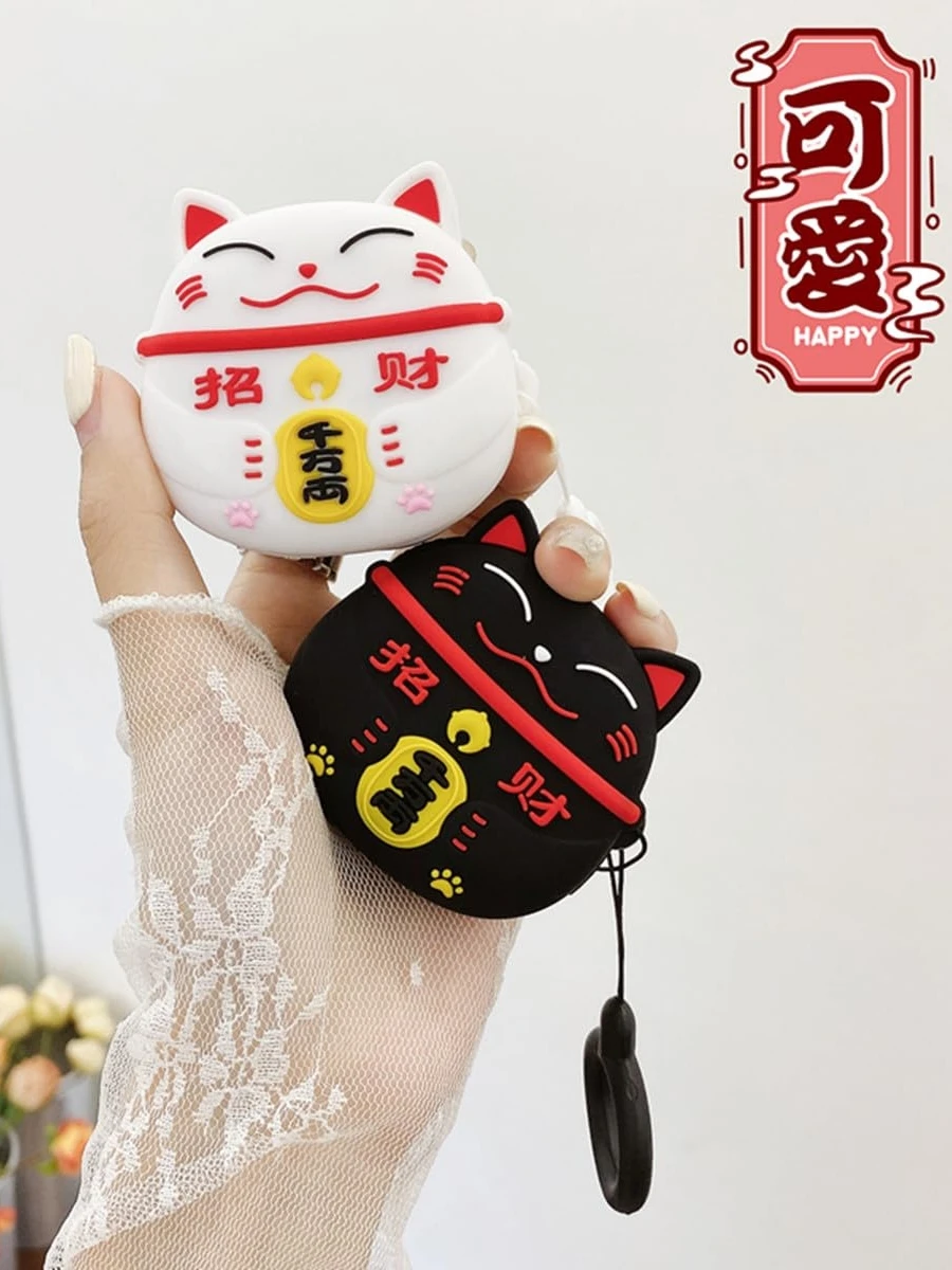 For Samsung Galaxy Buds Live Cute Cartoon Lucky Cat Design Silicone Earphone Case with Hook earphone accessories For Buds 2 Pro