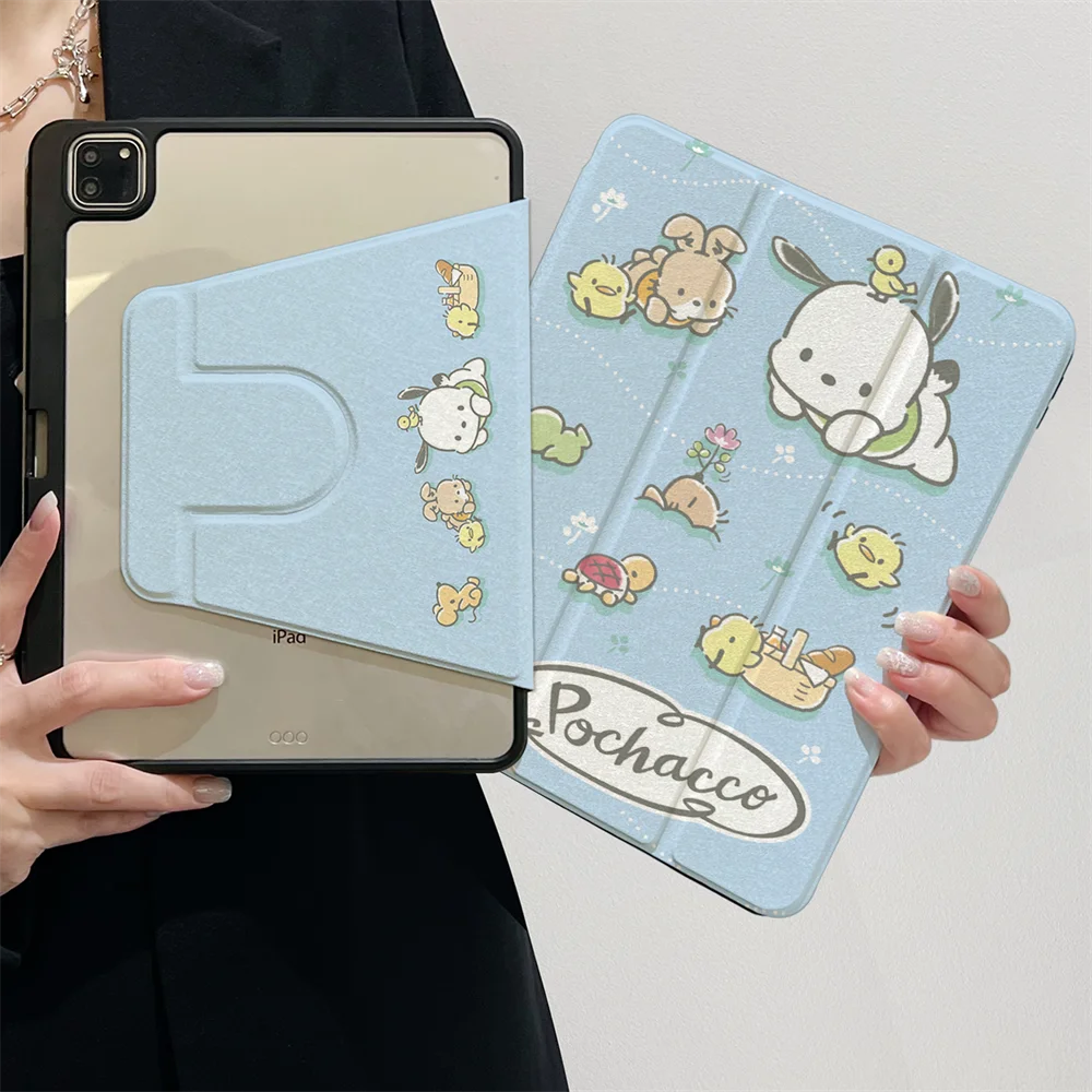 

Pochacco Cover For Apple iPad Pro 2024 11 inch 2025 Air 5/4 10.9 10th 11th 9.7 10.2/10.5 mini 6/7 Rotation with Pen Holder Case