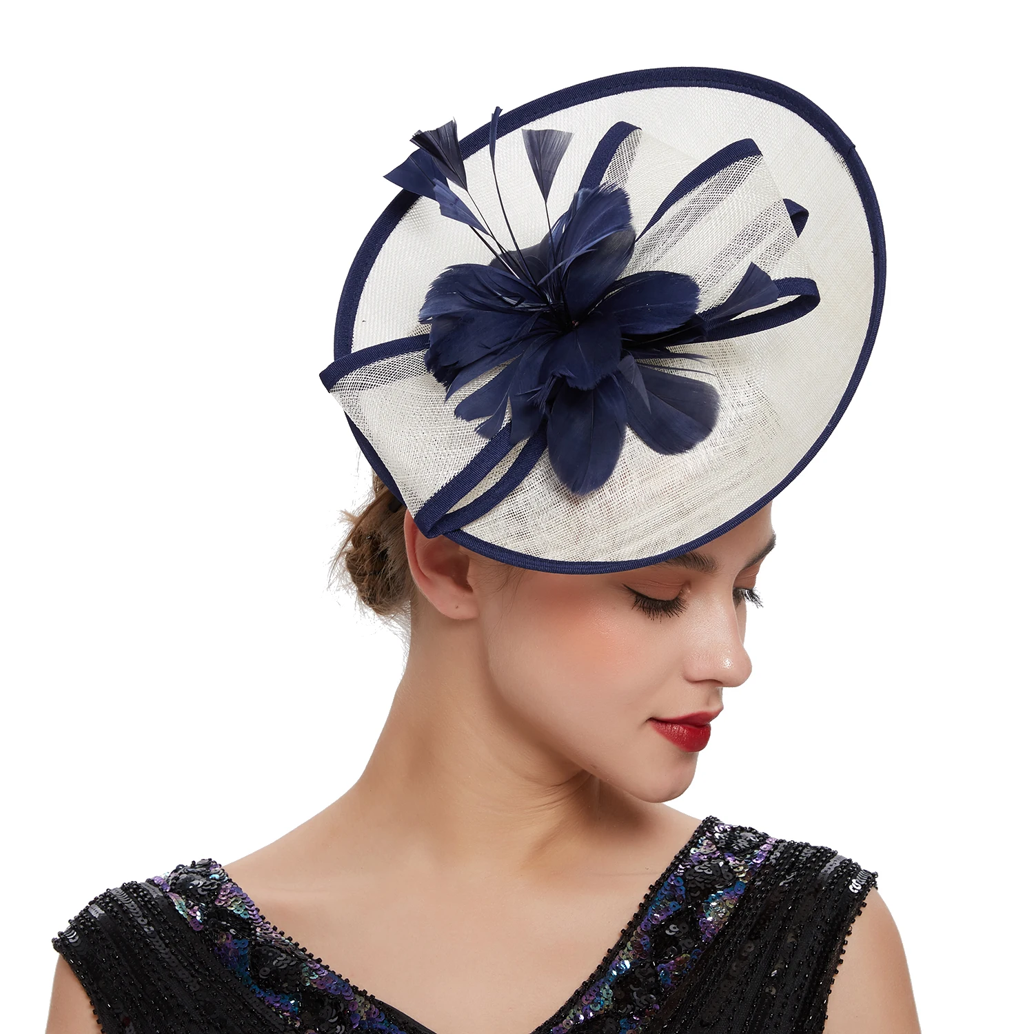 Chá Festa Fascinator Kentucky Feather Fedinator, Cocktail Pillbox Hat, Derby Headband com grampo de cabelo, 2023