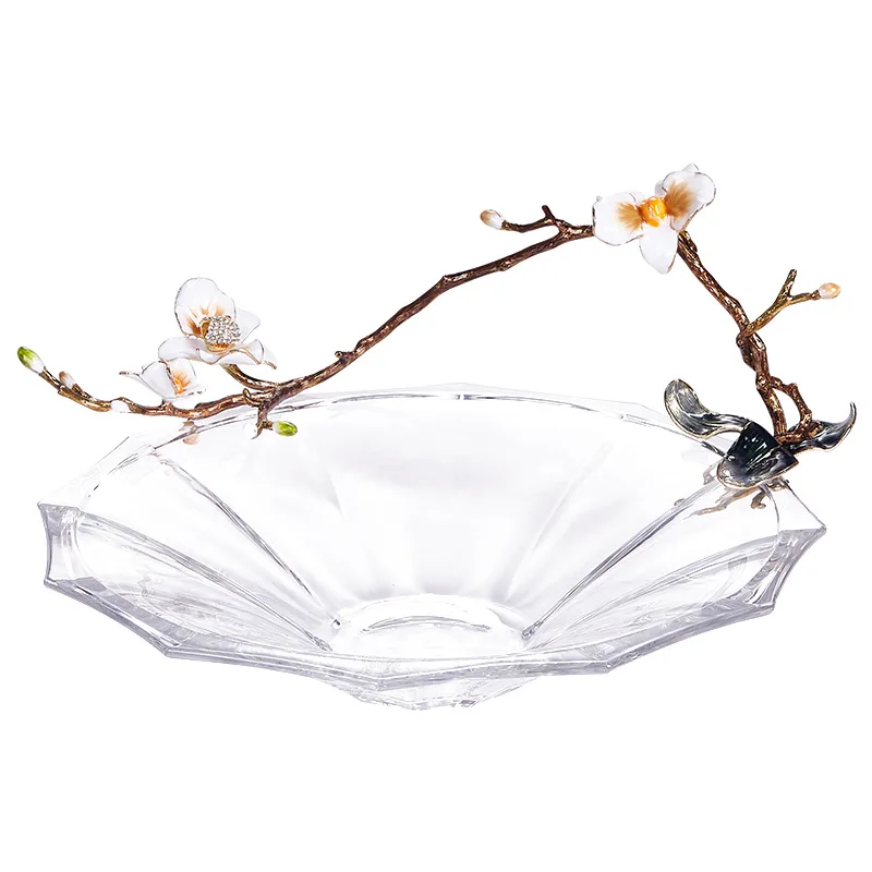 

Enamel color fruit plate creative household high transparency glass fruit plate ornament