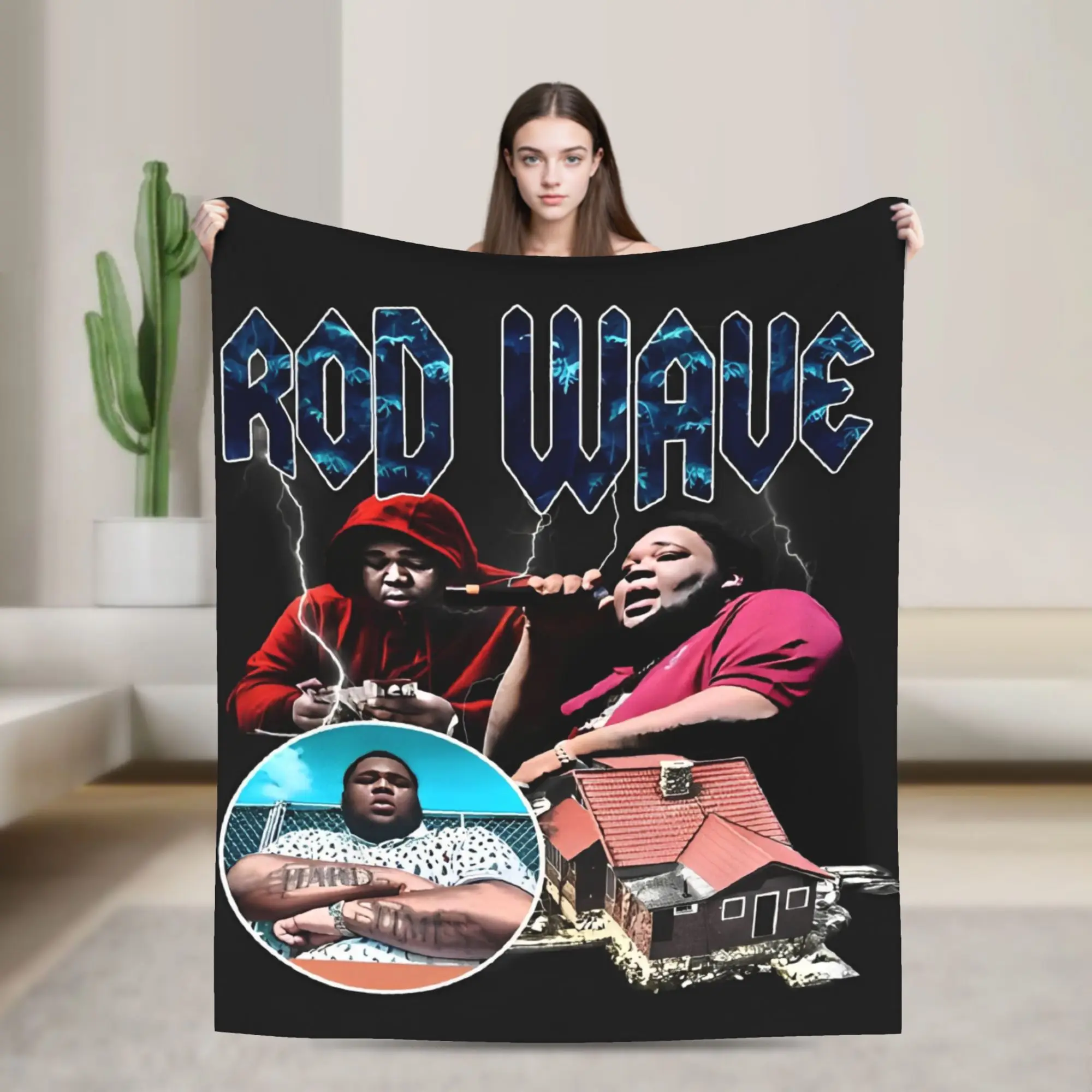 

Rapper rod wave Blanket Travel Office Flannel Bedding Throws For Outdoor Super Warm Customized Quality Bedspread Gift