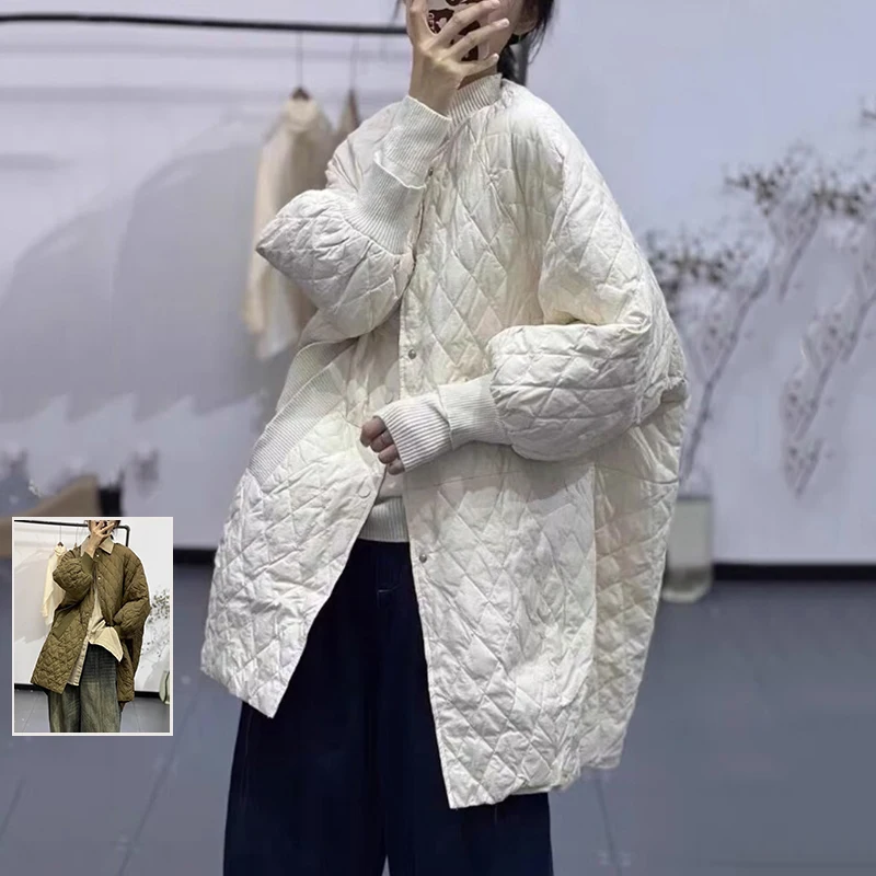 

Осень-зима, новинка, японская линия Pred Line, повседневная круглая женская куртка средней длины с ромбовидным узором Ne