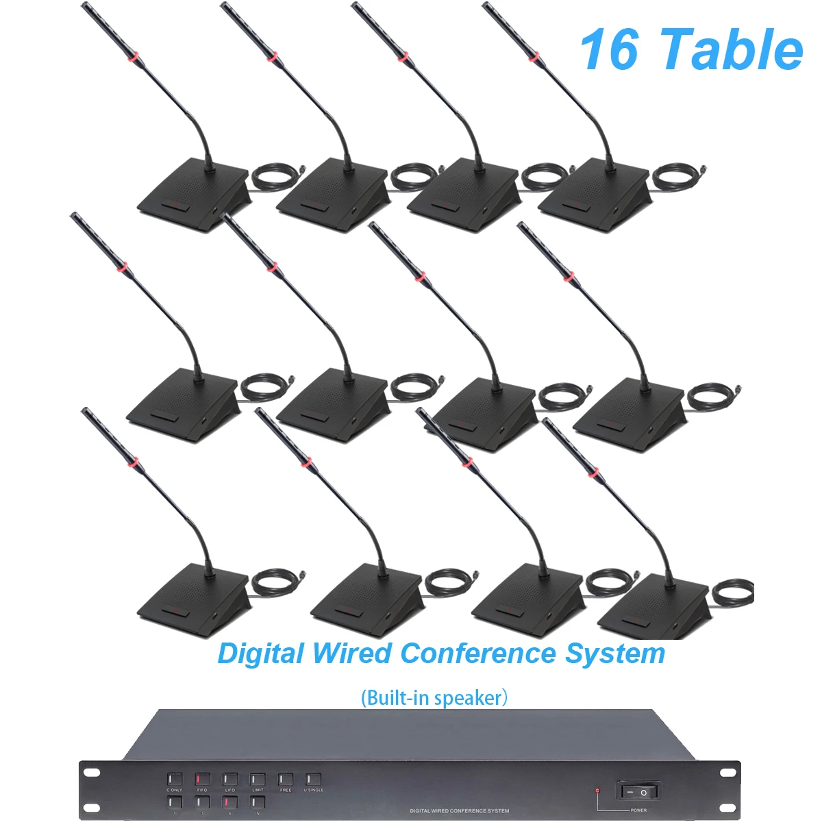 

Professional Wired Conference Microphone System with 16 Gooseneck Built-in Speaker Table