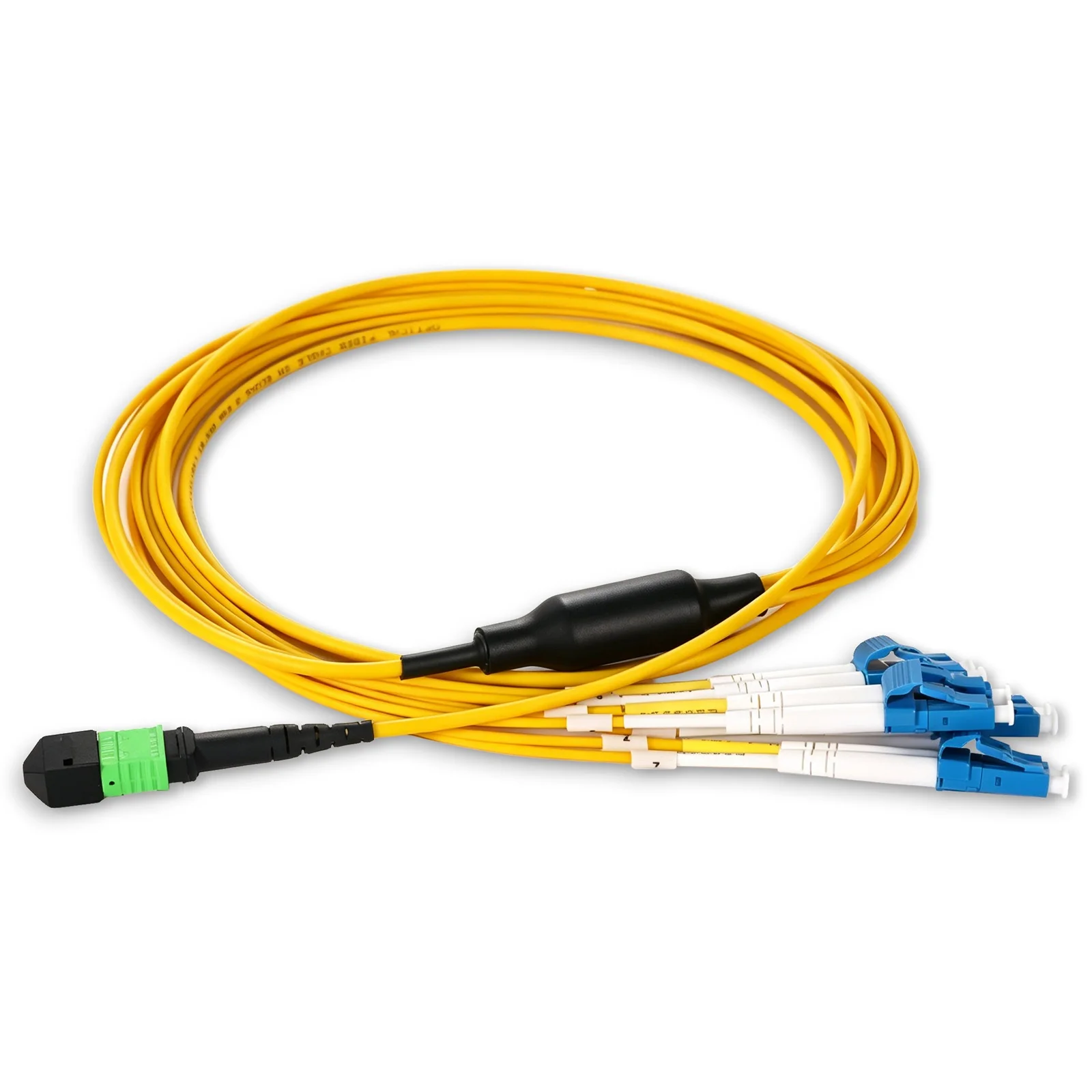 8 Cores OS2 Single Mode MPO APC Female to 4 LC UPC Duplex Breakout Fiber Patch Cord Type B 2.0mm LSZH Yellow Fiber Optic Cable
