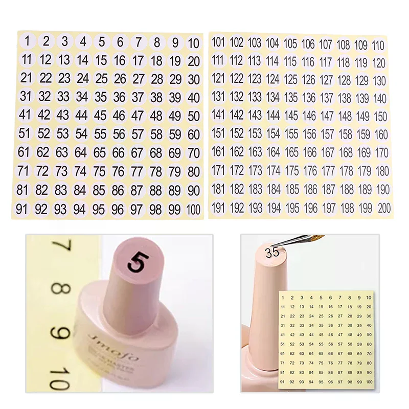 1-200 Nail Polish Number Sticker Label Gel Varnish Glue Bottle Lipstick Nails Tip Display Mark Numbering Manicure Tool 15 Sheet