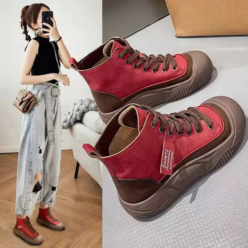 

Fashion Ankle Boots for Women Sports Shoes for Women New Sneakers Leather Lace Up Women Vulcanized Shoe Lightweight Casual Shoes