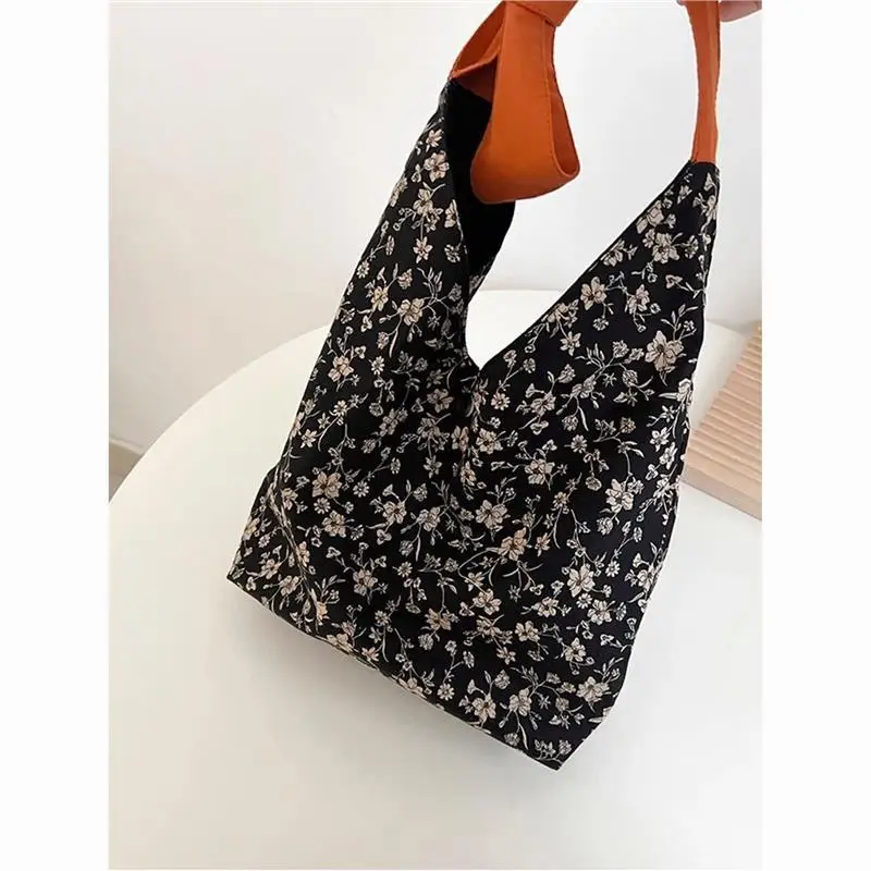 Bolsa de lona retrô literária para mulheres, bolsa de ombro nicho, bolsa de estudante versátil, cor contrastante, doce, versátil, bolsa