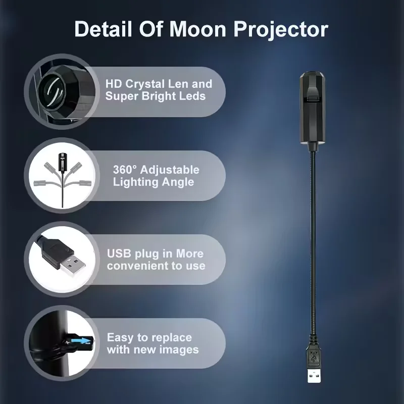 USB Projector Night Light Adjustable Flexible Hose LED Projection Lamp Halloween Skull Projector Light Bedroom Atmosphere Decor - view 2