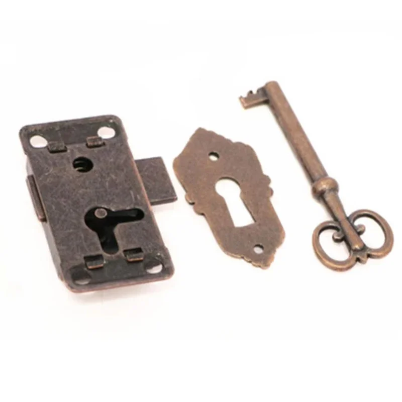 العتيقة قفل الباب درج صندوق مجوهرات خزانة خزانة خزانة قفل الباب مجموعة خزانة خزانة قفل الباب + مفتاح الأثاث #3