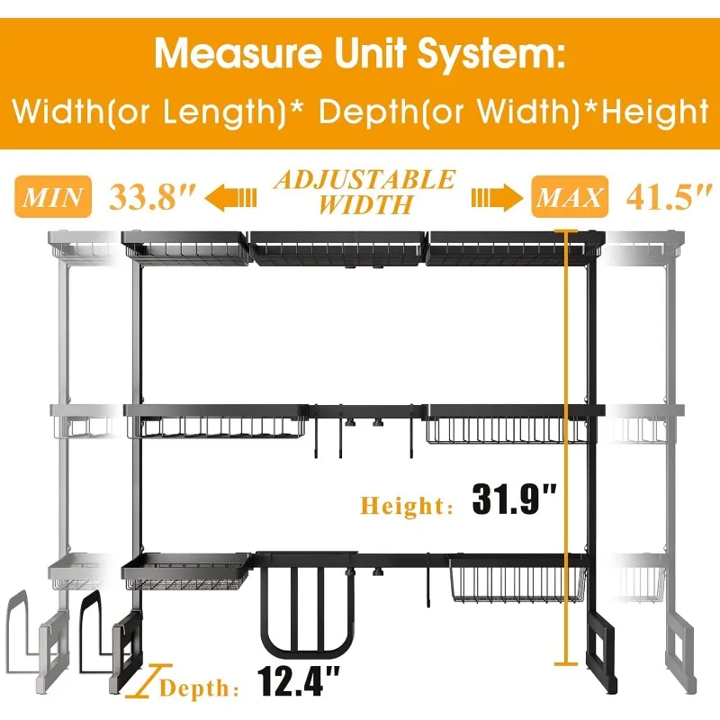 Dish Drying Rack on Sink, 3-layer Adjustable (33.8 To 41.5 Inches) Large Capacity Kitchen Counter Dish Drying Rack, Fruit Basket