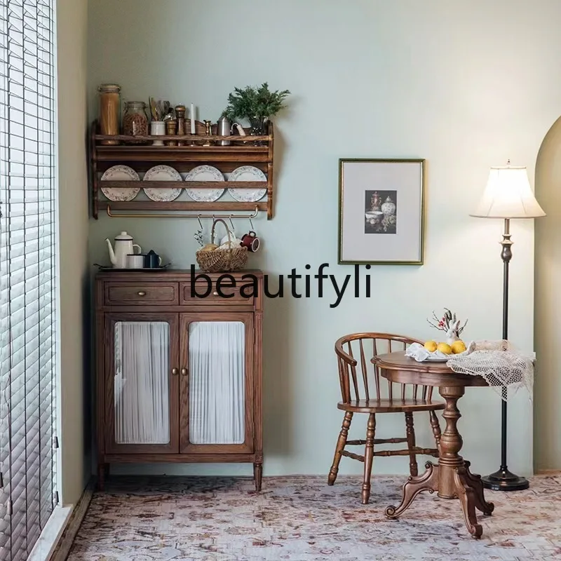 

Nordic Sideboard Cabinet All Solid Wood Simple Living Room Home Wine Cabinet Integrated Wall Storage Tea Cabinet