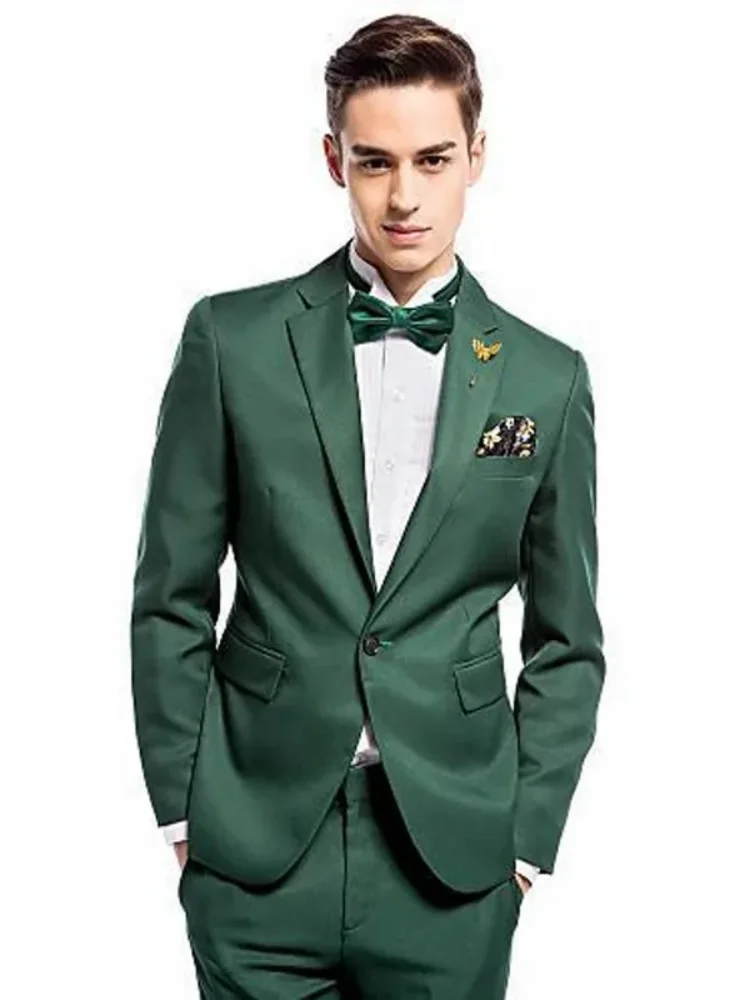 

2 Pieces Dark Gr een Suit for Men Slim Fit Wedding Groom Tuxedo Groomsmen Suits Fashion Smoking Costume Homme Blazer with Pants