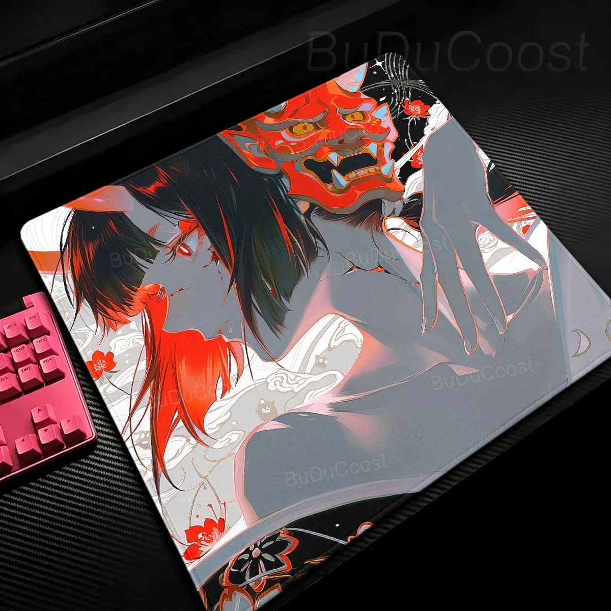Small Anime Mouse Pad Fox Oni Mask Girl Premium Deskmat Game Professional E-Sports Mousepad Rubber Non-slip PC Keyboard Pads Rug