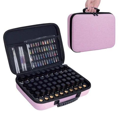 Imagen 2 del producto Estuche de almacenamiento de aceites esenciales con 60 ranuras, estuche de transporte de aceites esenciales con esponja desmontable que contiene 20 botellas de 15 ml (0,5 fl.oz) 30 b