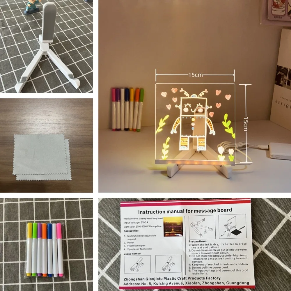 LED Note Board Acrylic Colorful LED Writing Board Night Light Erasable Message Board Luminous Rewritable Kids Drawing Board DIY