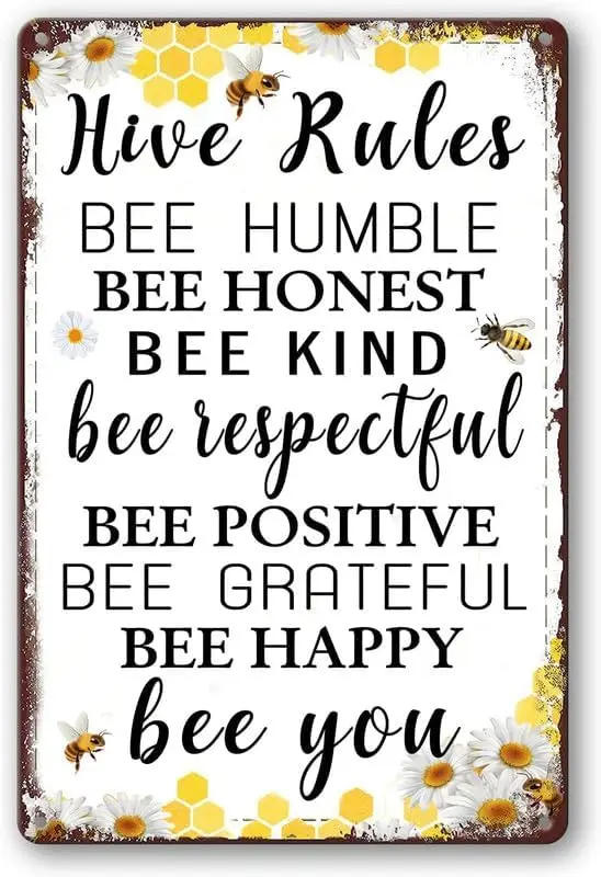 Bee Garden Decor Bee Hive Rules Sign For Home Honey Bee Decorations Hive Rules Signs Bumble Metal Tin Signs Bees Kitchen Wall
