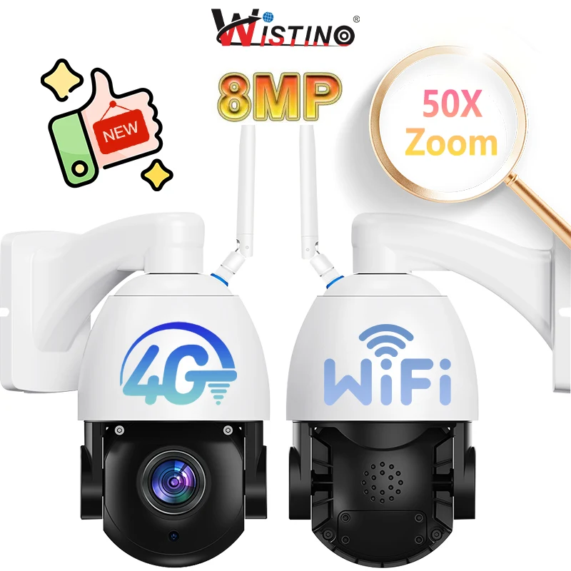 Wistino 8MP farm wireless outdoor camera tracking PIR infrared detection full color night vision ptz camera 50x zoom