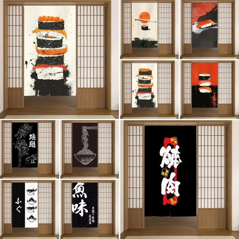 VIKAMA Japanese Door Curtain Sushi Ramen Print Noren Curtain for Doorway Restaurant Decorative Home