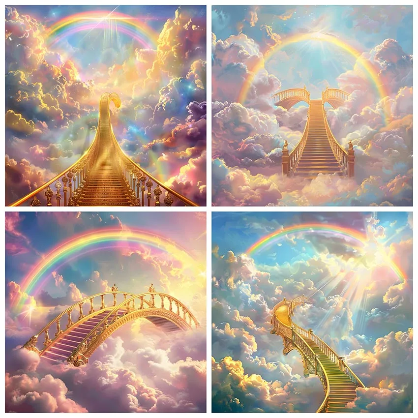 

Mehofond Photography Background Staircase To Heaven Paradise Rainbow Kids Adult Birthday Portrait Decor Backdrop Photo Studio