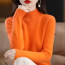Cozy Long Sleeve Crop Top Solid Half Mock Neck Soft Knitwear - Orange