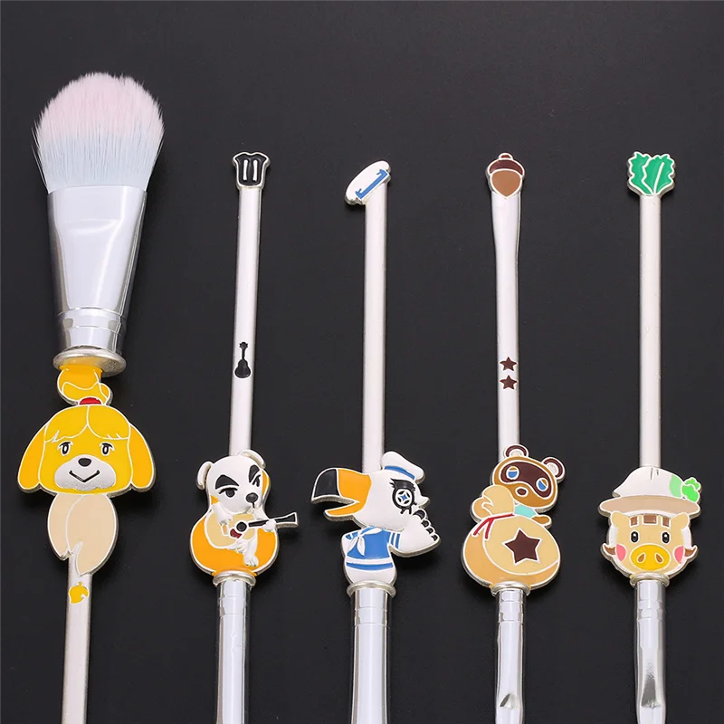 5pcs/set Cartoon Animal Crossing Brush Set Foundation Eye Makeup Brush Eyeliner Lip Brush Women Girl Face Cosmetic Tool