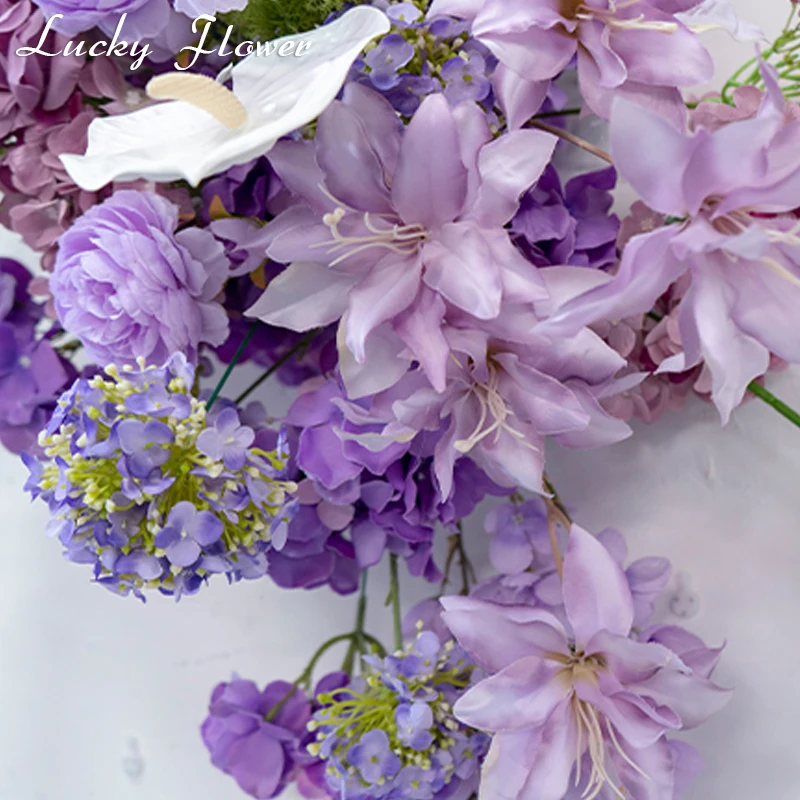 Elegant Purple Wedding Flower Set Artificial Flower Row Road Leading Flower Ball Wedding Decoration Welcom Sign Decor Floor Row