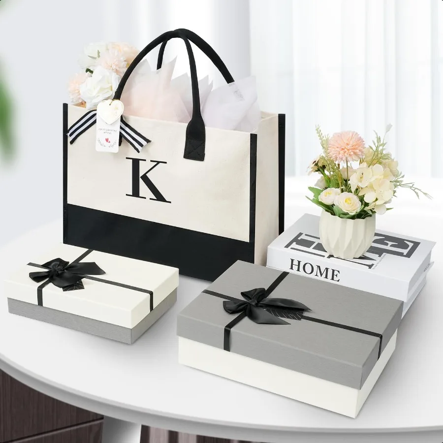 BAGAIL イニシャルトートバッグ 女性、教師、友人、お母さんへの誕生日プレゼント、結婚式、モノグラム入りビーチバッグ