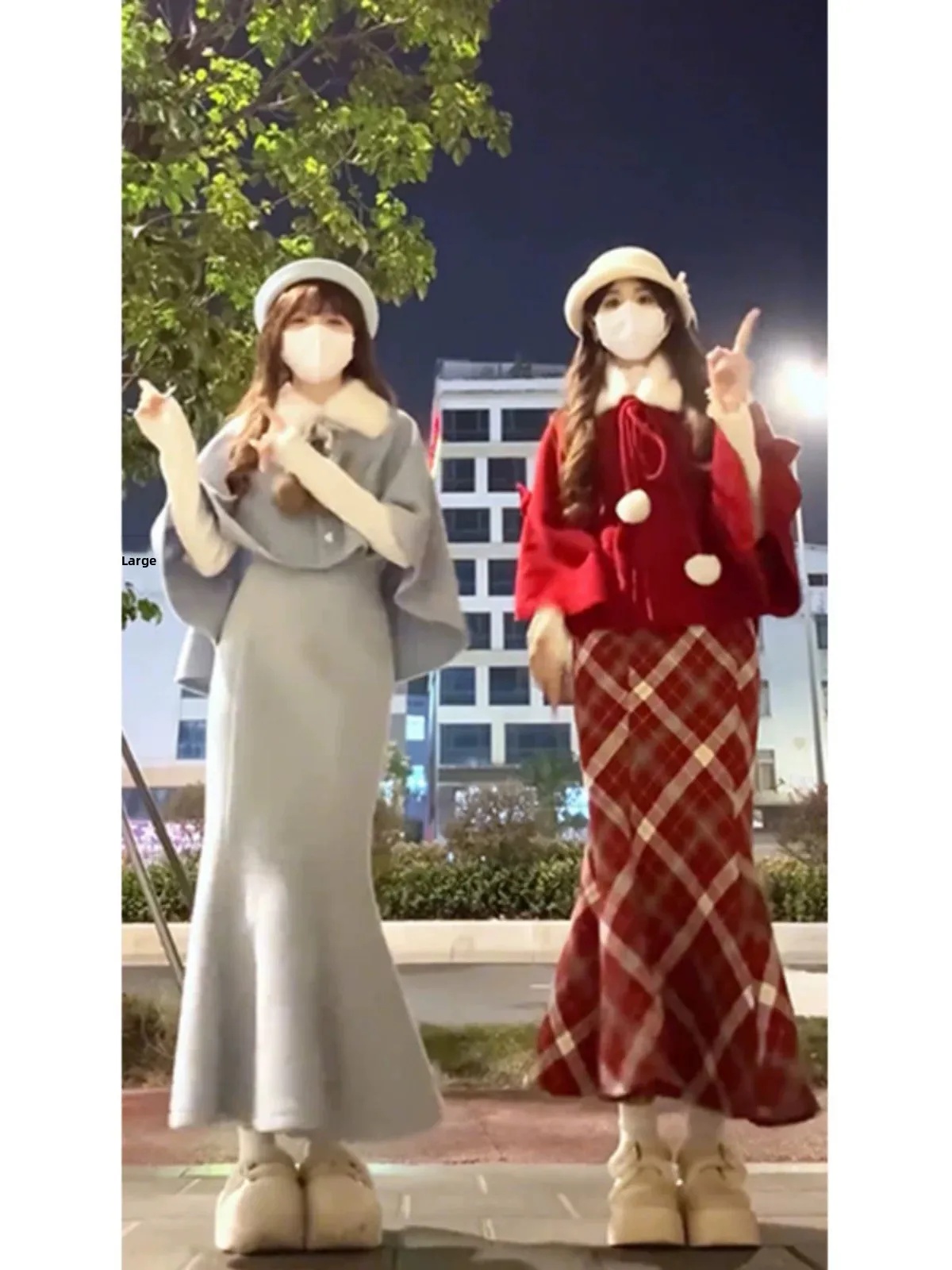 

Комплект Cisas: Красная клетчатая юбка-рыбий хвост и топ для женщин, осенне-зимний, модный, из двух предметов, китайское производство