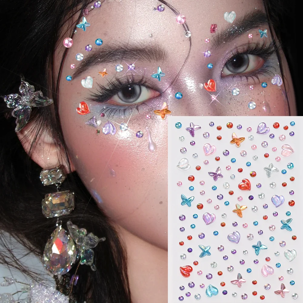 

1Sheet Colorful Love-heart Butterfly Face Sticker Glitter DIY Diamond Eye/Face Makeup Crystal Party Rhinestone Tattoo Stickers