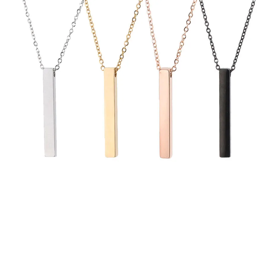 Simple Fashion 3D Vertical Bar Necklaces for Men Minimalist Stainless Steel Geometric Pendant Chain Male Collar Jewelry 6