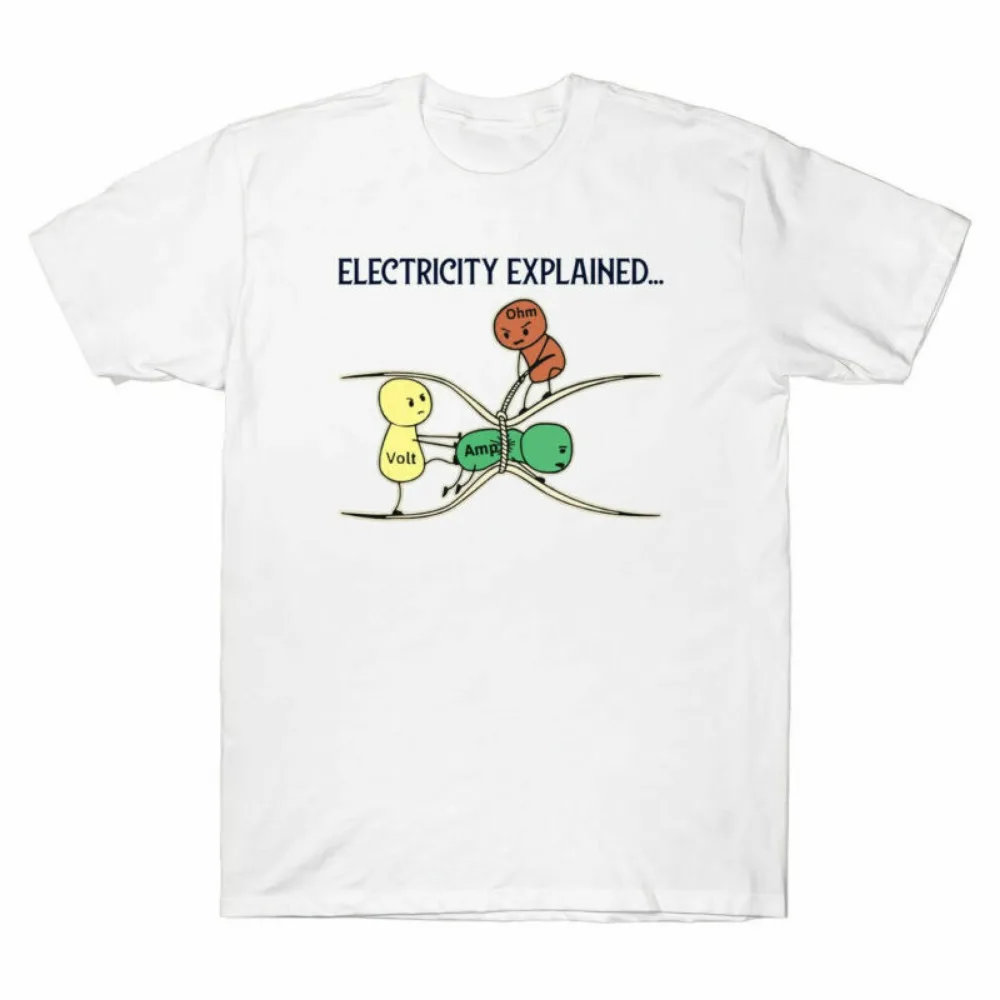 Ohm Volt Amp Electricity Explained Funny Electrician Men's T-Shirt Cotton Summer Breathable Camisetas New Style Hot Sale Tops