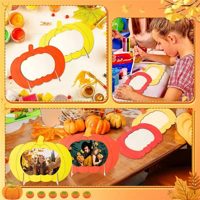 TKOH-Unfinished Wooden Pumpkin Photo Frames 12 Pack-Fall DIY Picture Holders With Stands For Thanksgiving Décor Decor