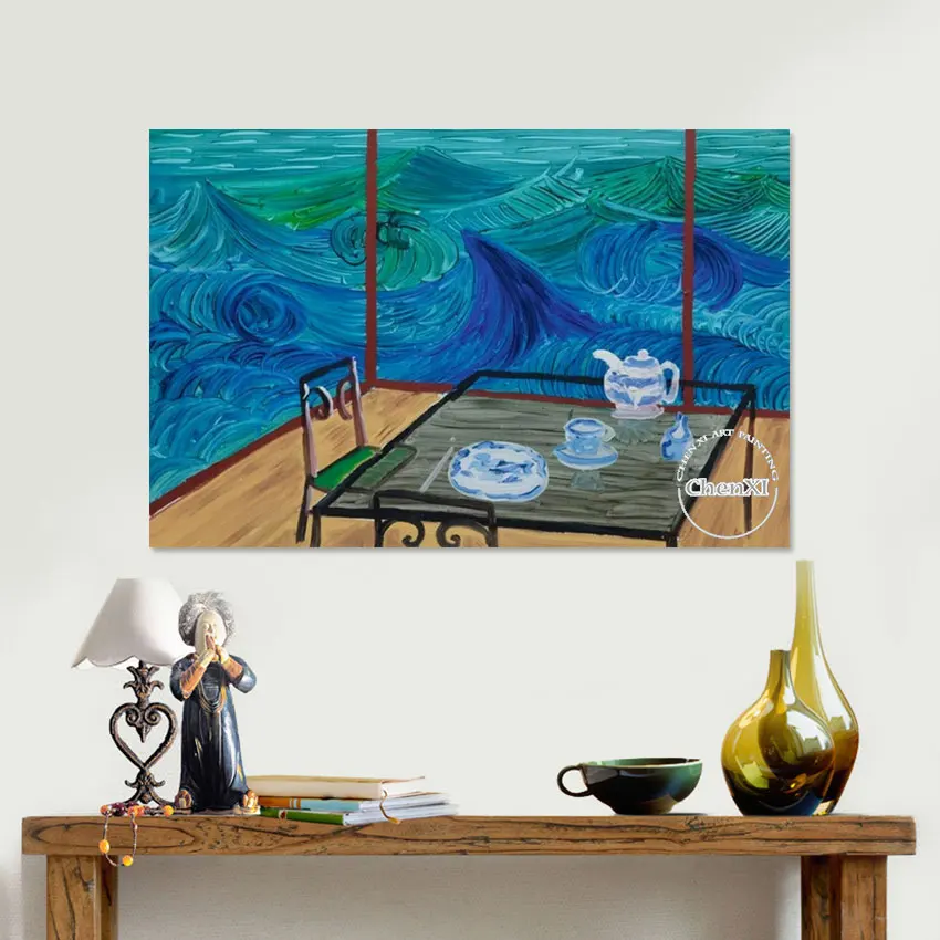 

Sea Beach Scenery Vacation Hand-painted Office Wall Decor Unframed Oil Painting Large Panel Set Murals Artwork On Canvas