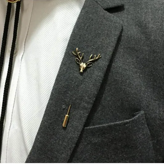 Fashion Retro Women's Man's Deer Head Brooch Pin Scarf Buckle Button Long Needle Suit Brooches 2X069