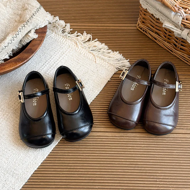 Girls Leather Shoes 2026 Spring Autumn Children Dress Black Princess School Shoes Fashion Mary Jane Retro Flat Performance Shoes